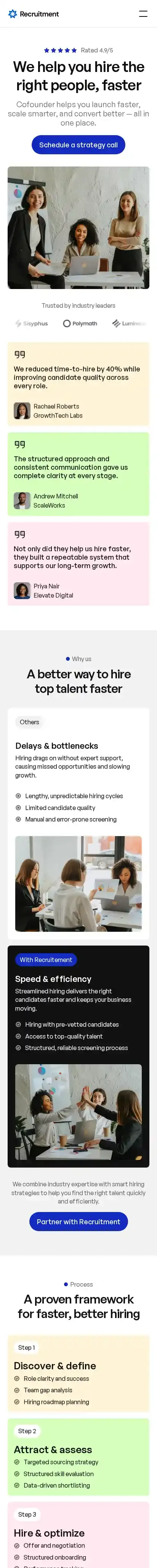 Recruitment home page on mobile