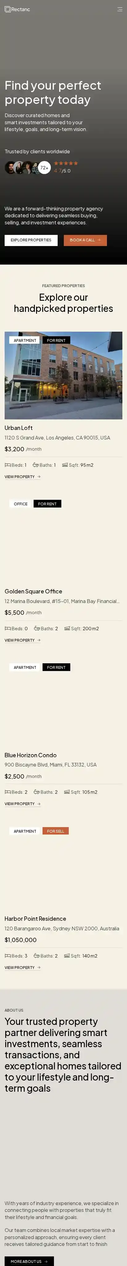 Rectanc home page on mobile