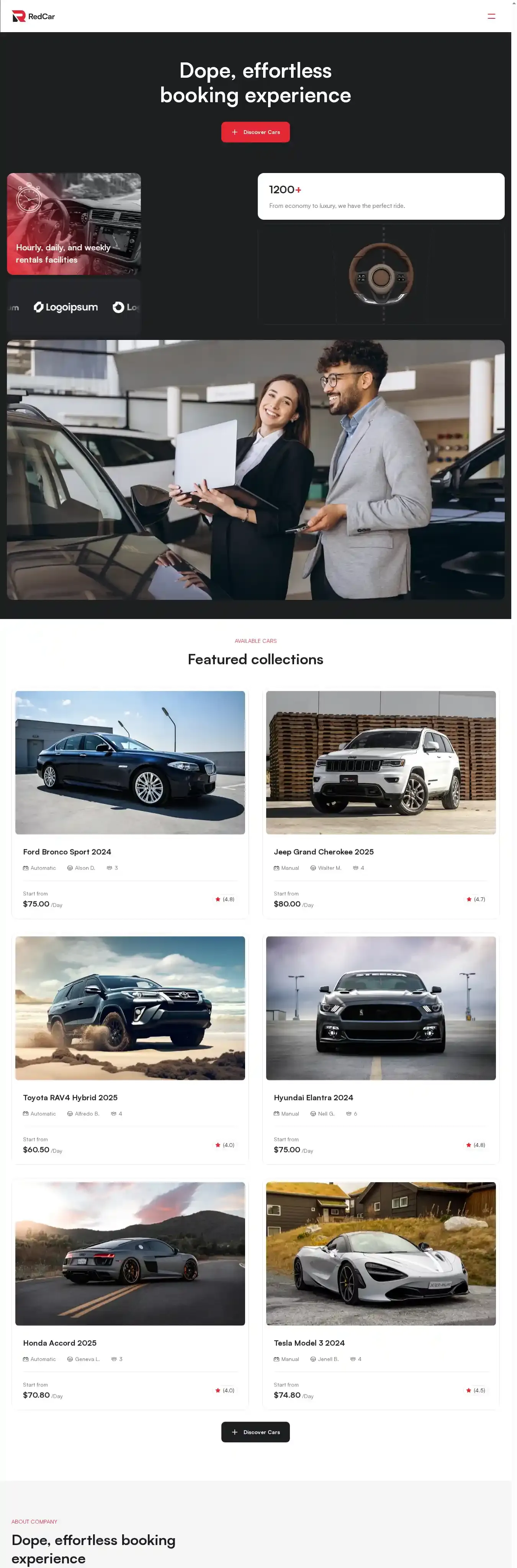 RedCar home page on desktop