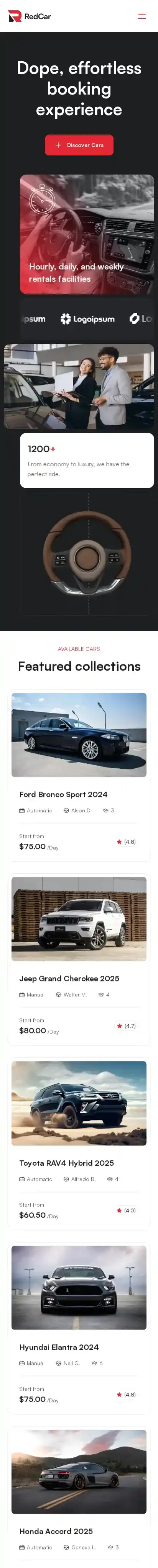 RedCar home page on mobile