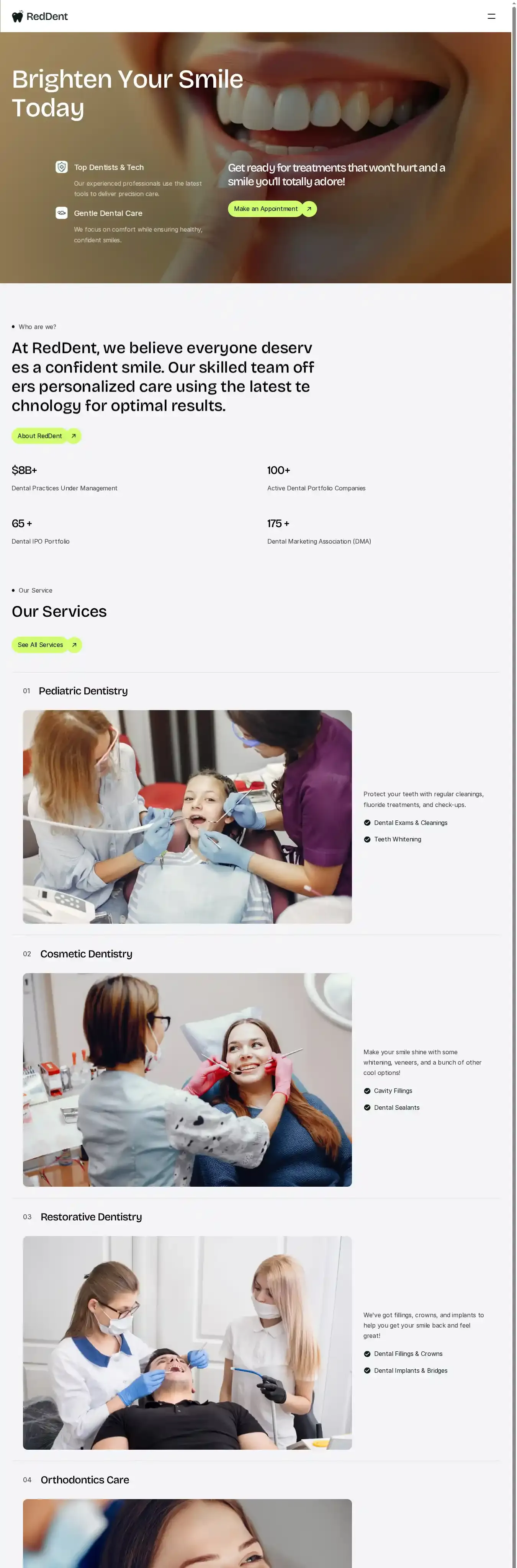 RedDent home page on desktop