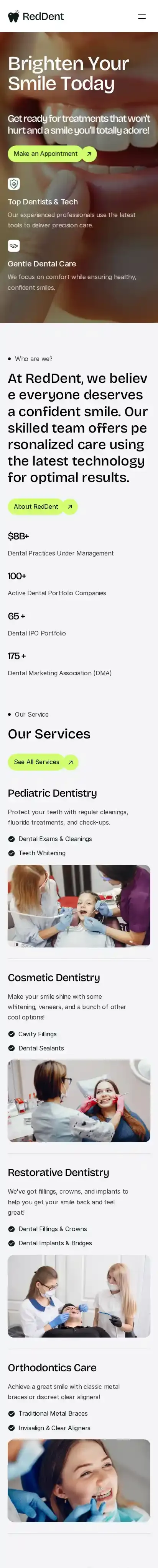 RedDent home page on mobile