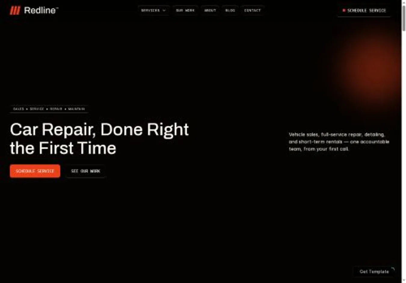 Redline Workshop home page on desktop