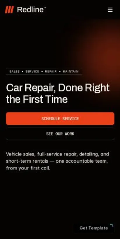 Redline Workshop home page on mobile