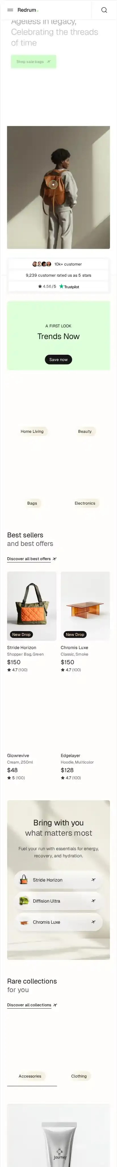 Redrum home page on mobile