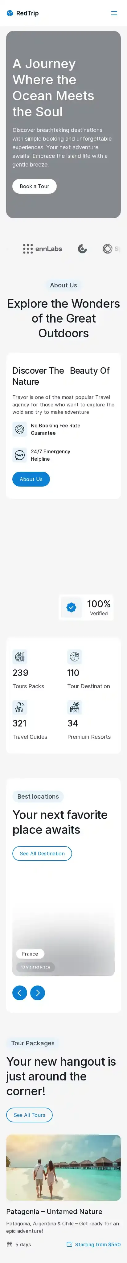 RedTrip home page on mobile