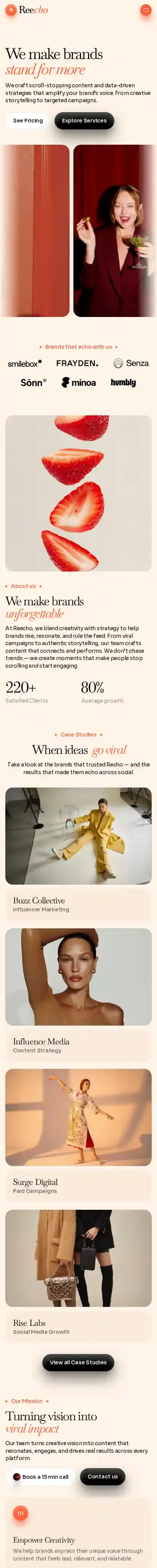 Reecho home page on mobile