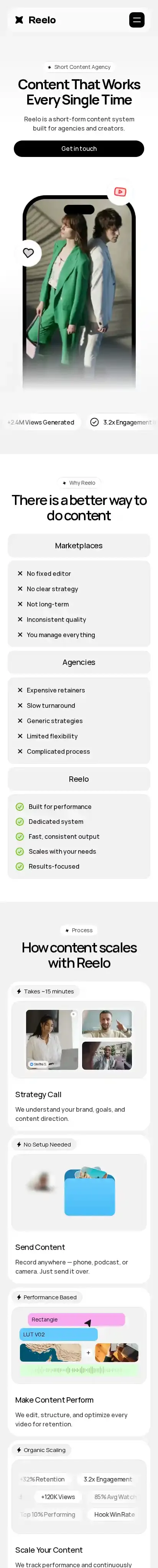 Reelo home page on mobile