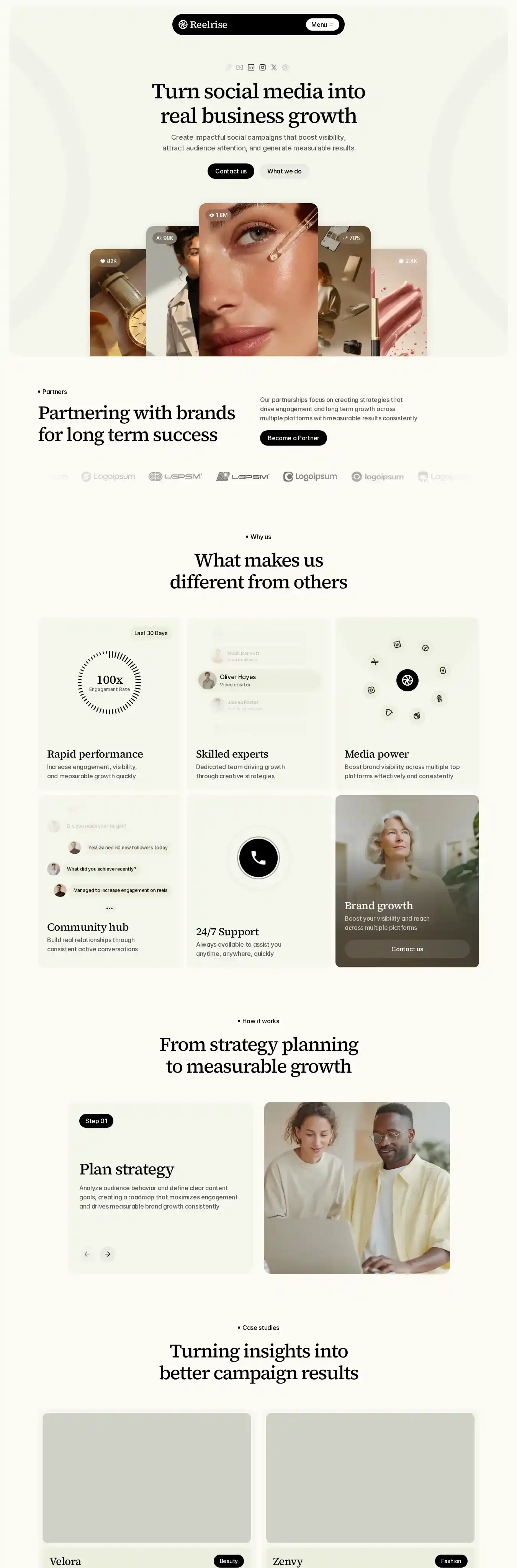Reelrise home page on desktop