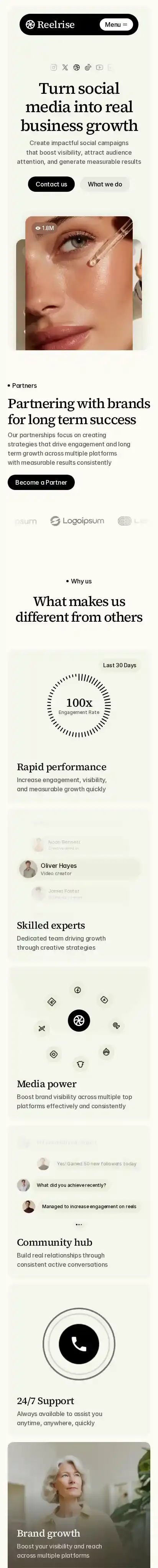Reelrise home page on mobile