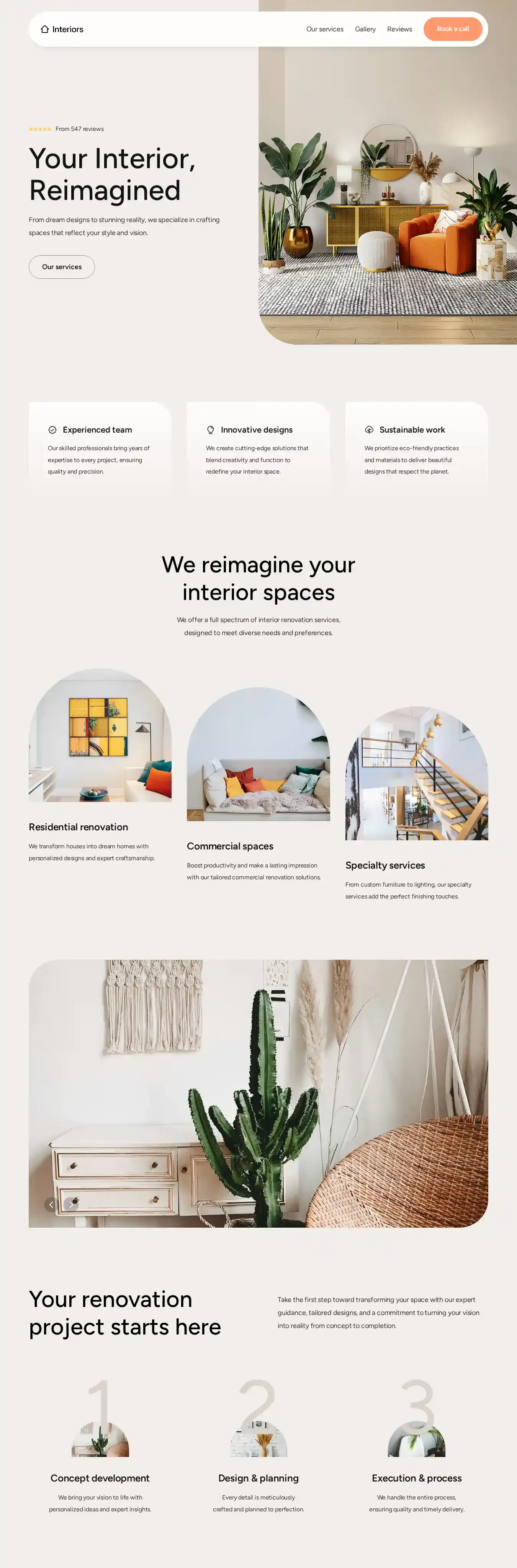 Refined Interiors home page on desktop