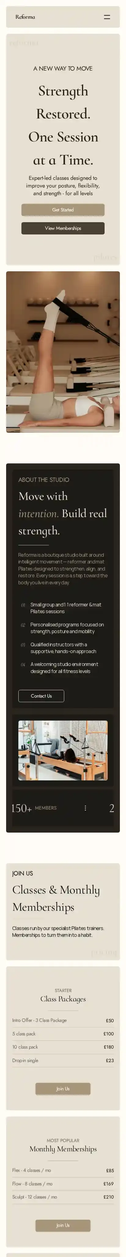 Reforma home page on mobile