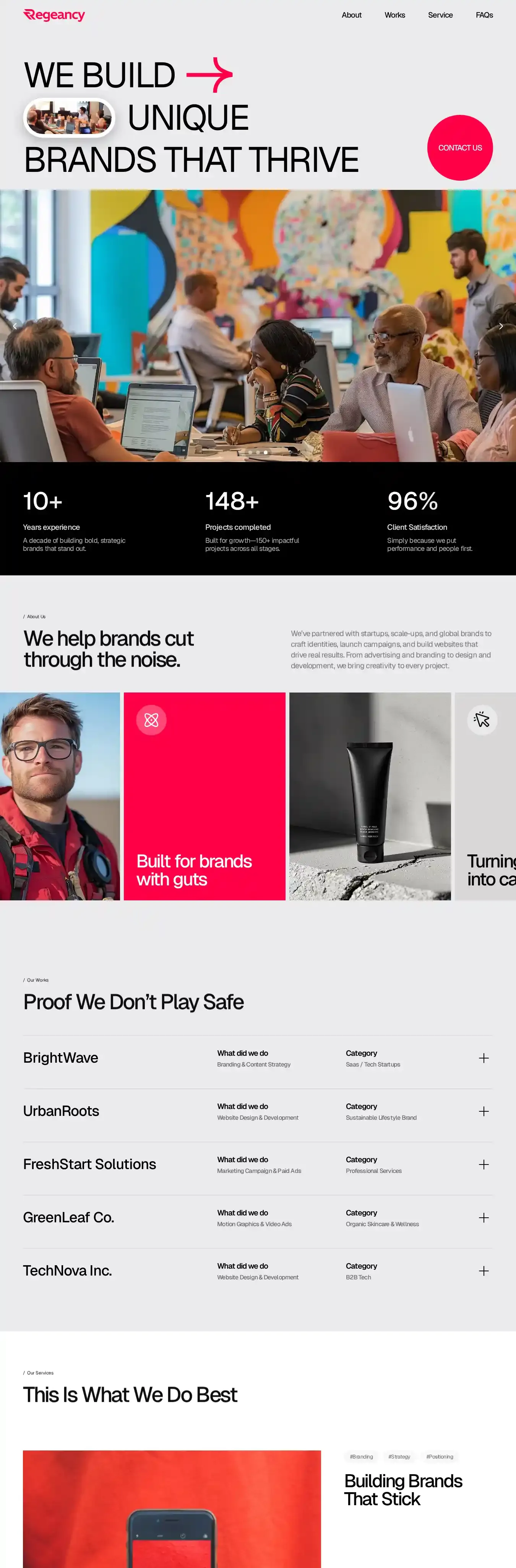 Regeancy home page on desktop