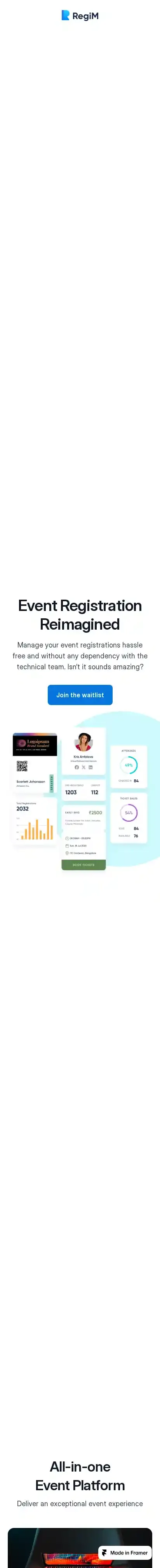 RegiM home page on mobile