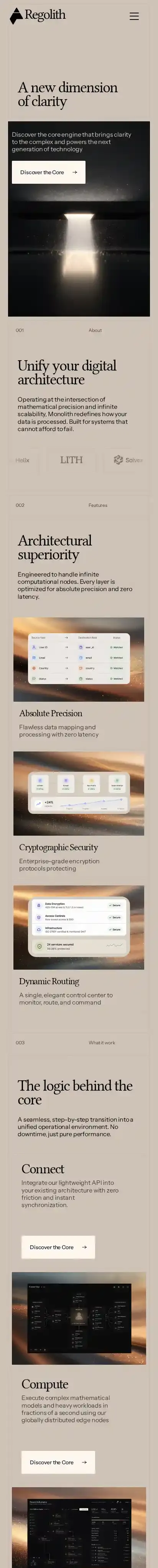 Regolith home page on mobile