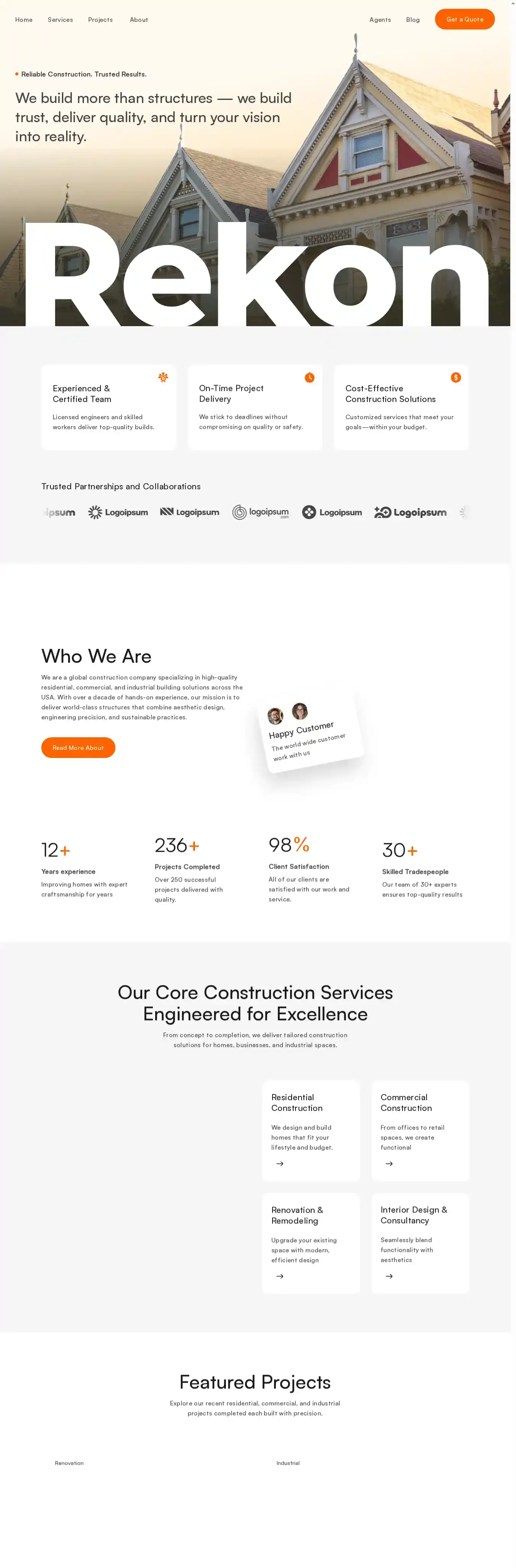 Rekon home page on desktop