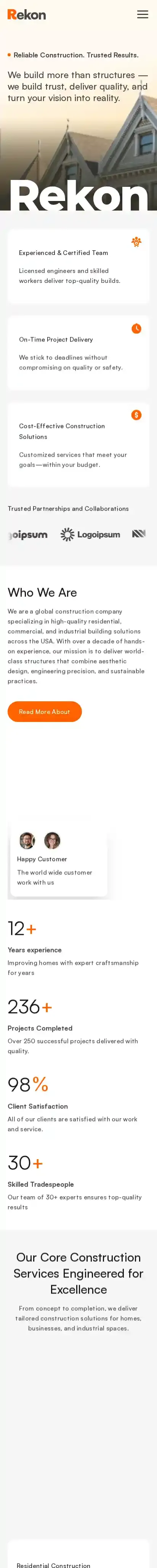 Rekon home page on mobile