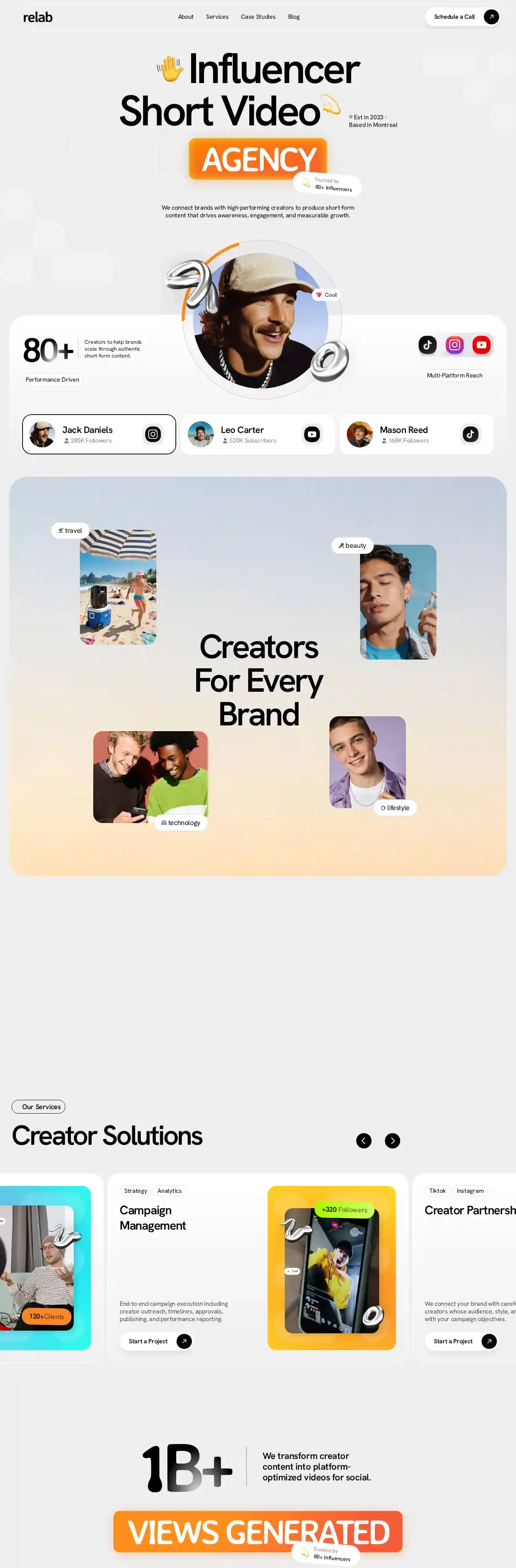 Relab home page on desktop