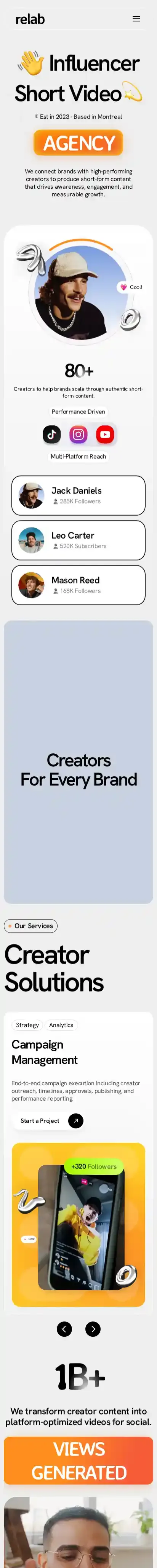 Relab home page on mobile