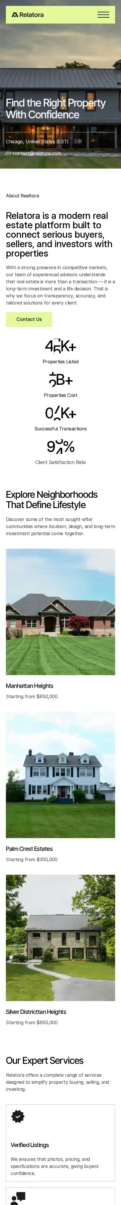 Relatora home page on mobile
