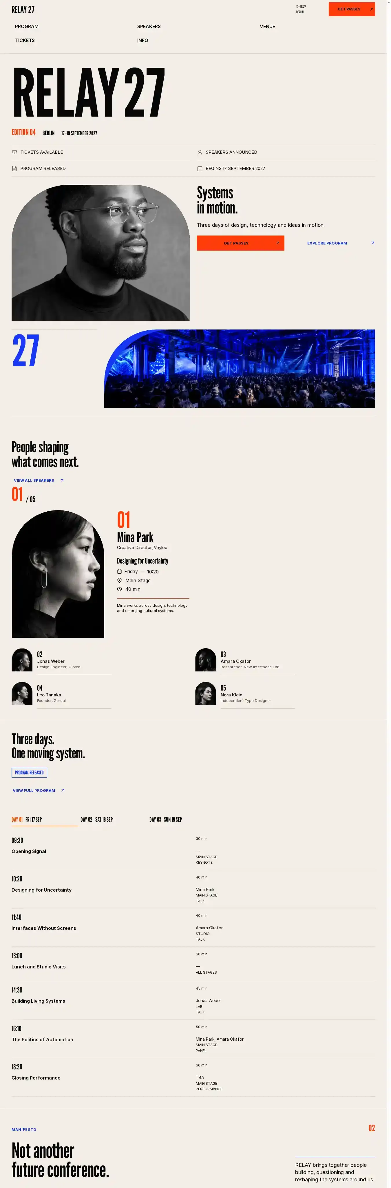 RELAY 27 home page on desktop