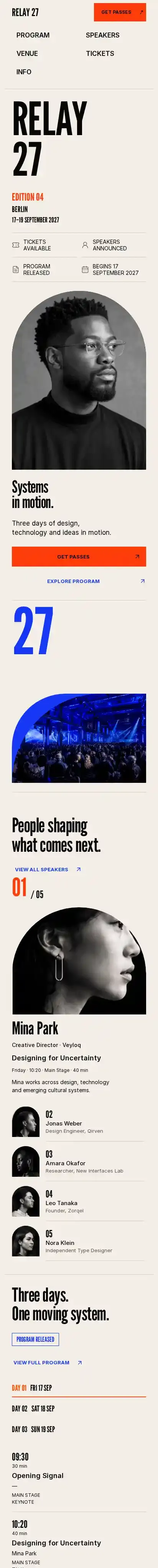 RELAY 27 home page on mobile