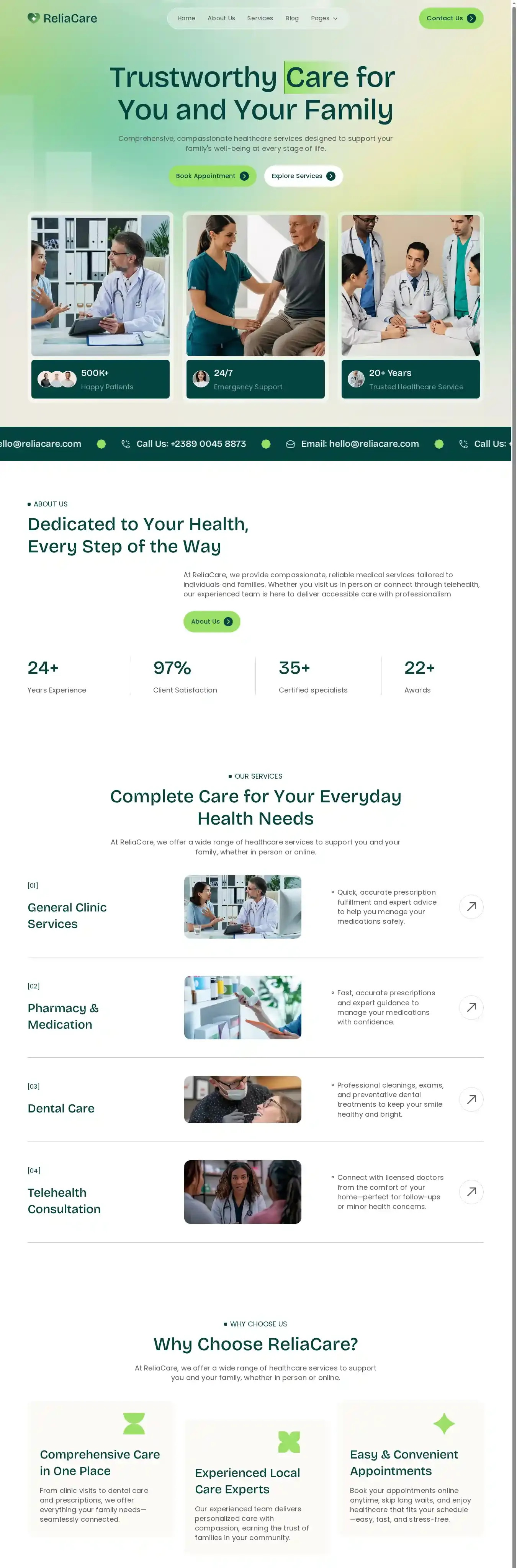 Reliacare home page on desktop