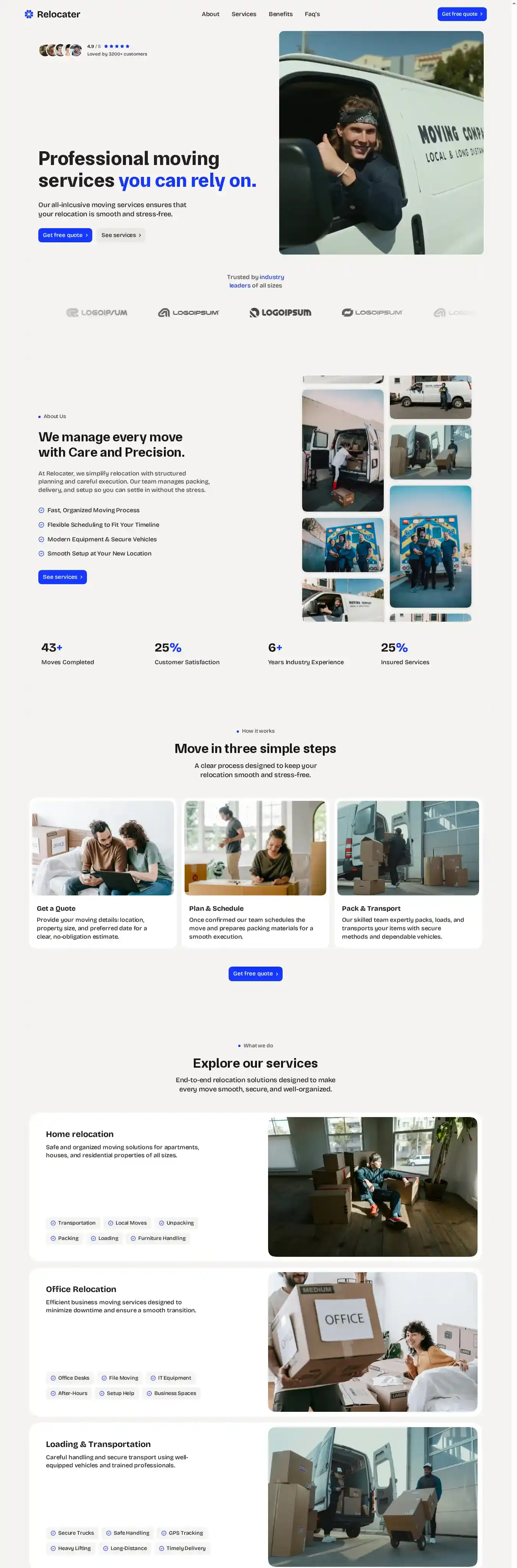 Relocater home page on desktop