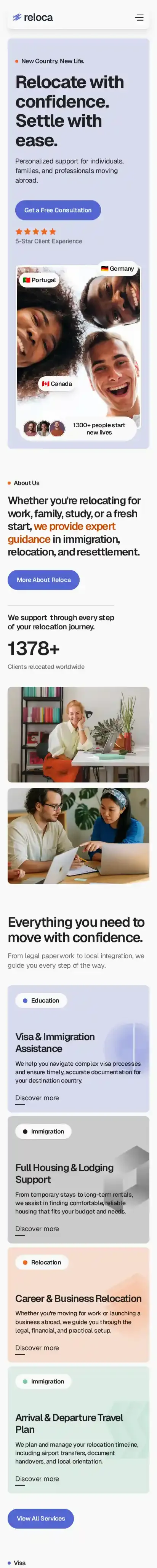 Relocation home page on mobile