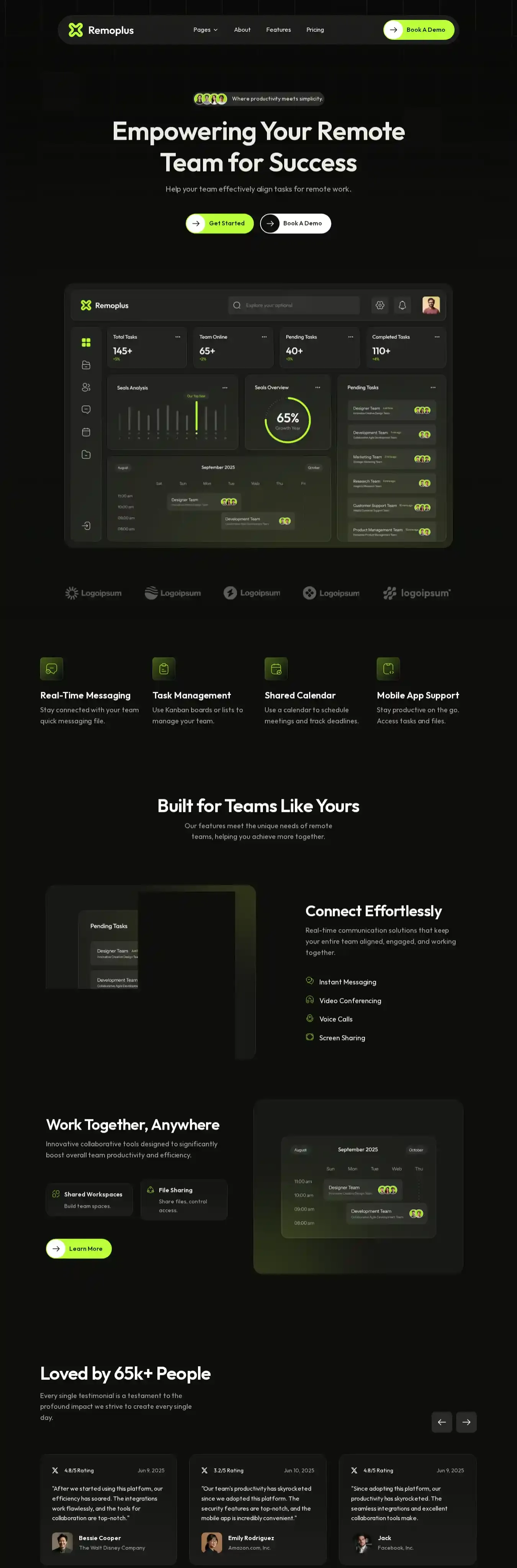 Remoplus home page on desktop