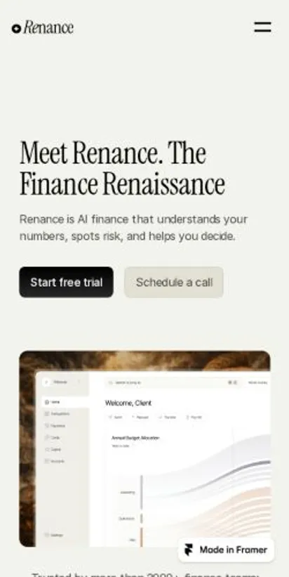 Renance home page on mobile