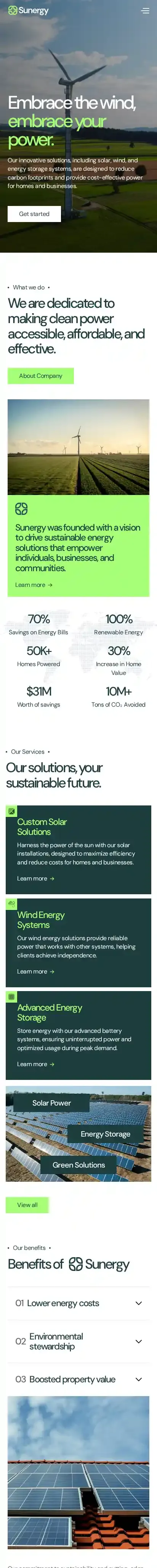 Renewable Energy home page on mobile