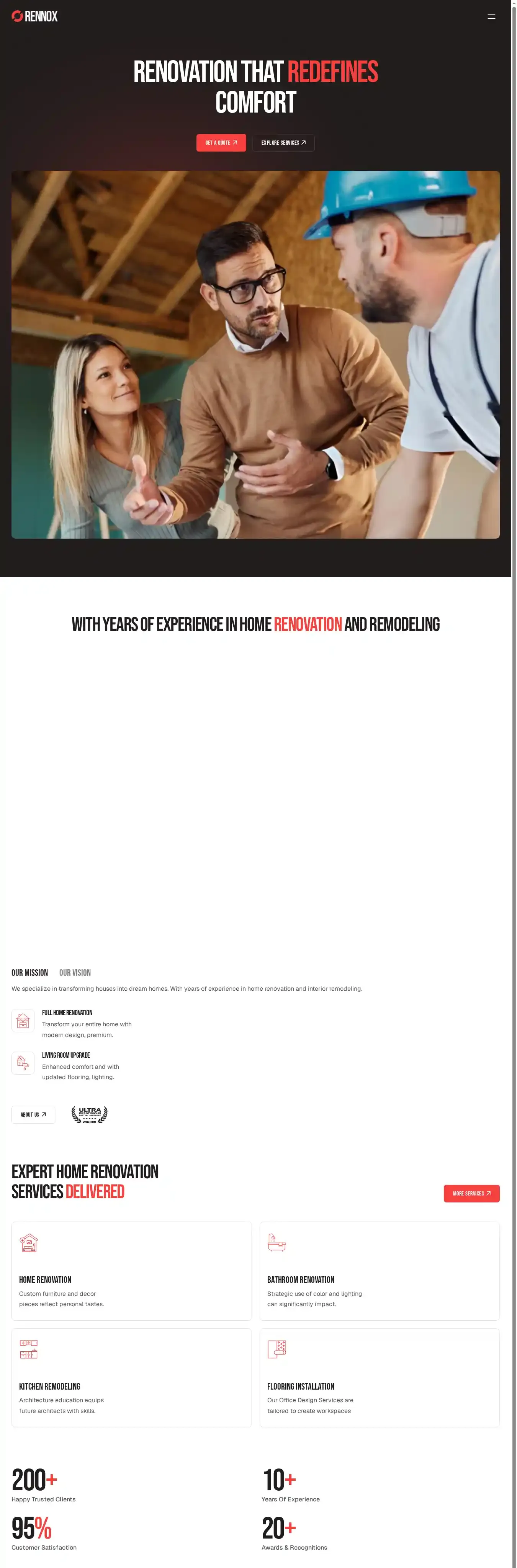 Rennox home page on desktop