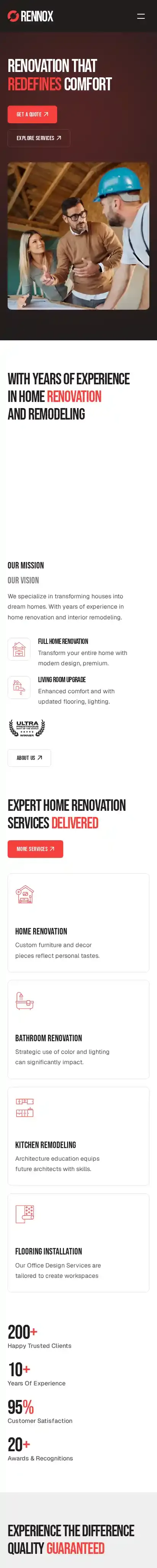 Rennox home page on mobile