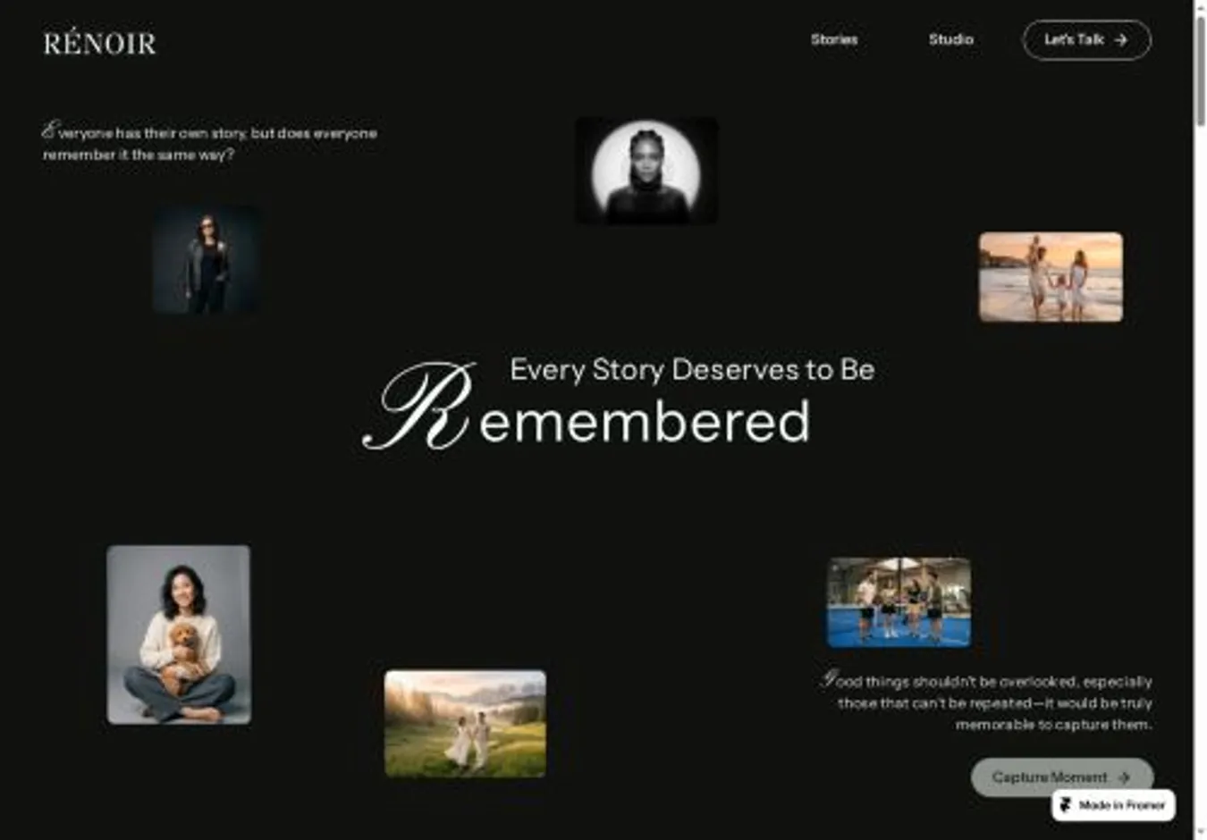Renoir Studio home page on desktop