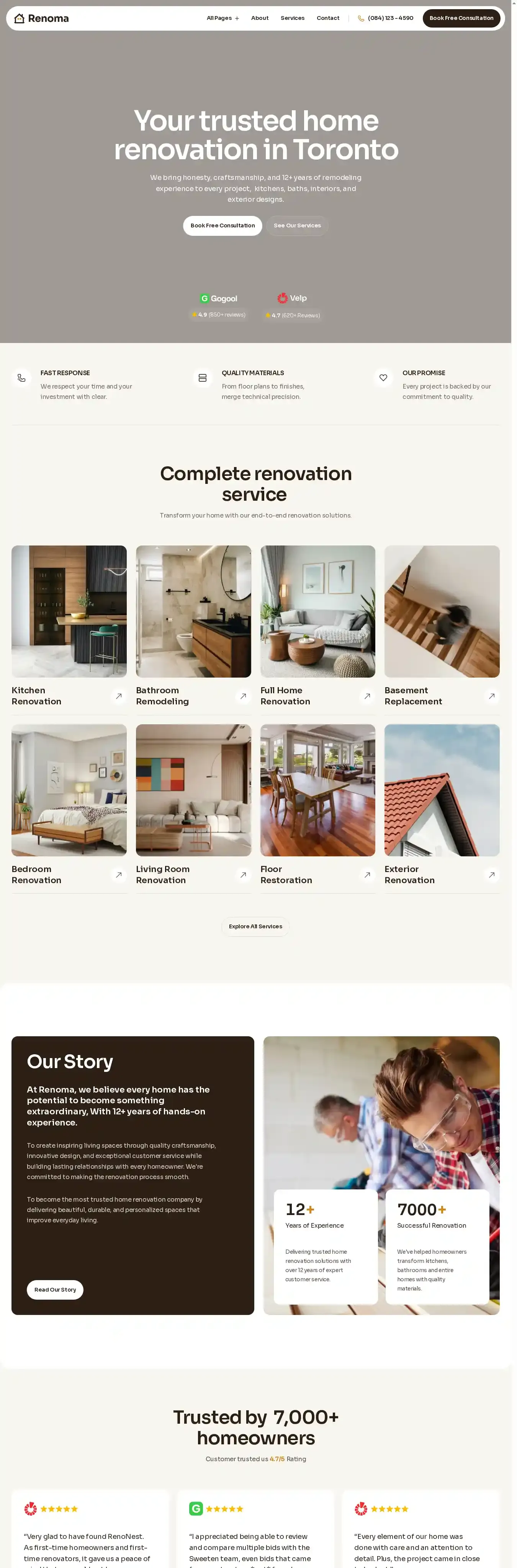 Renoma home page on desktop