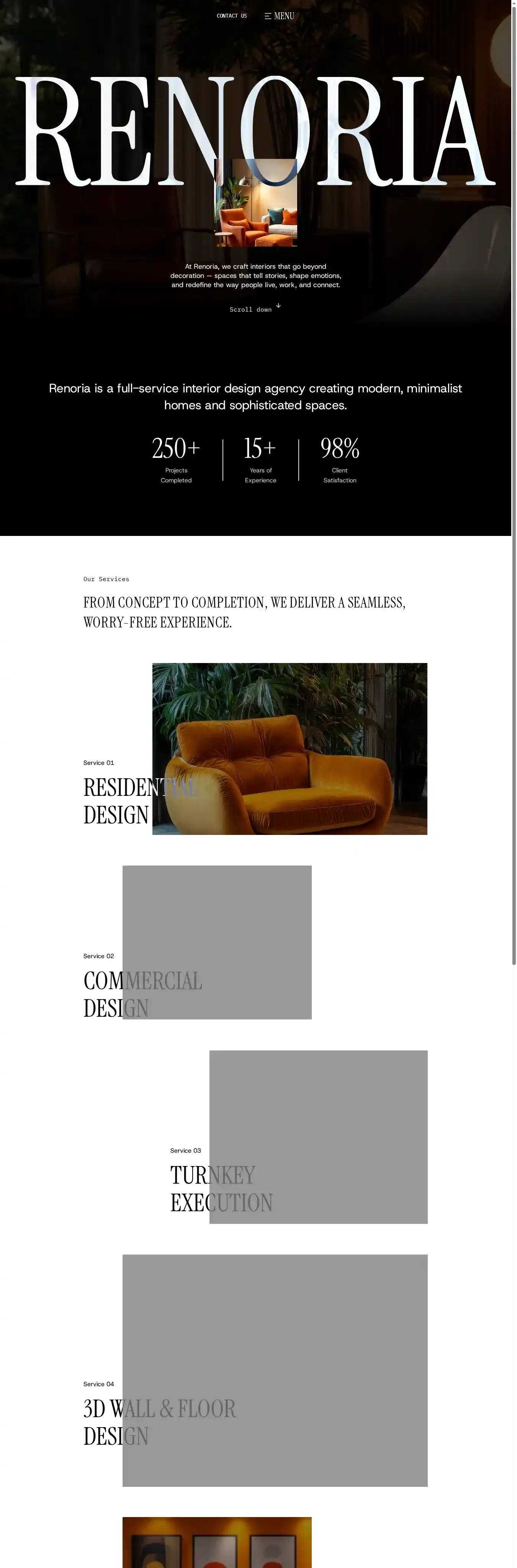 Renoria home page on desktop