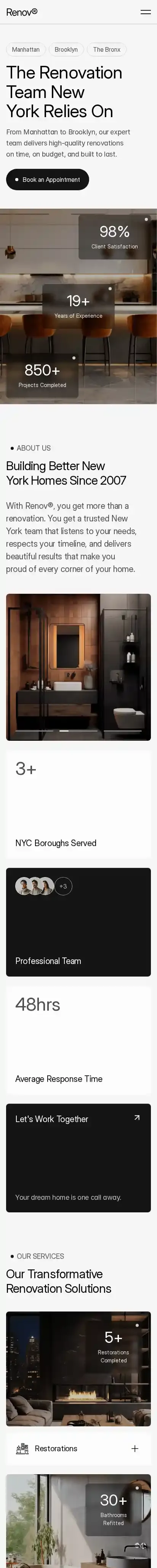 Renov® home page on mobile