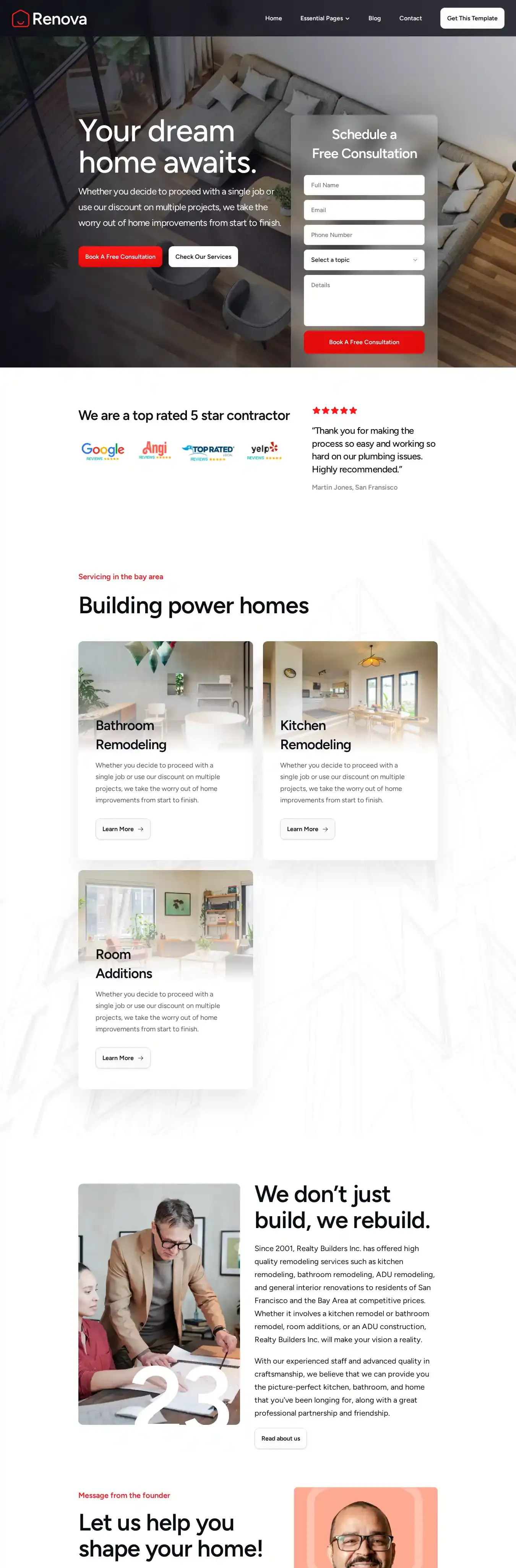Renova home page on desktop