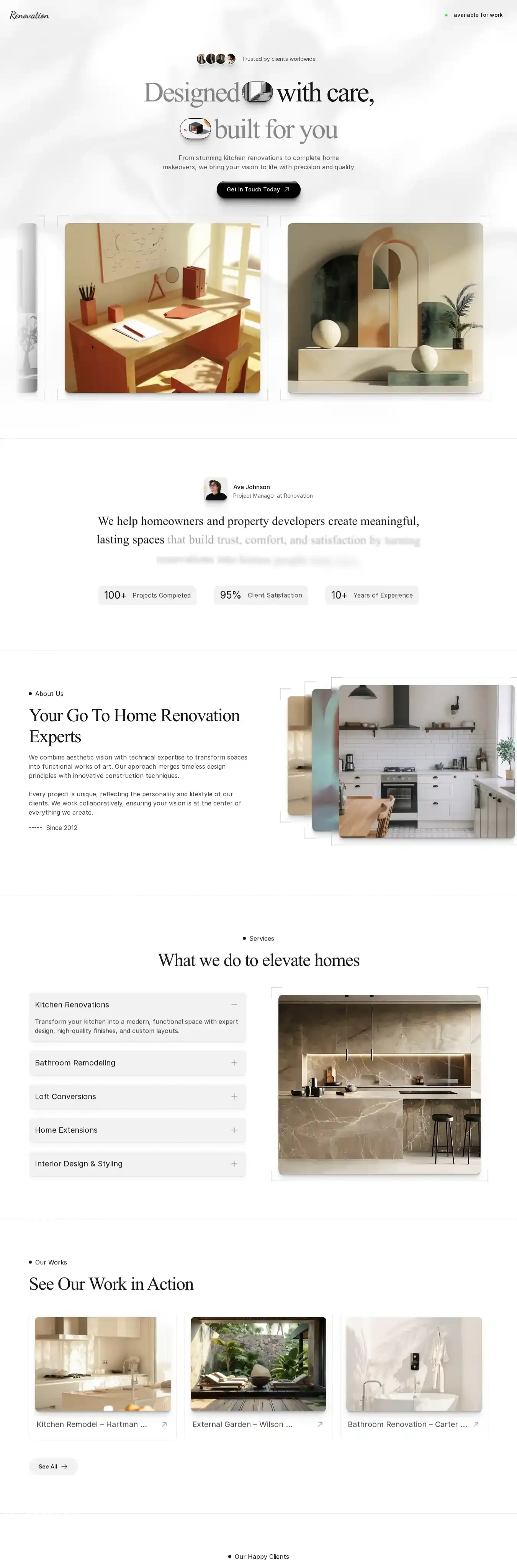 Renovation home page on desktop