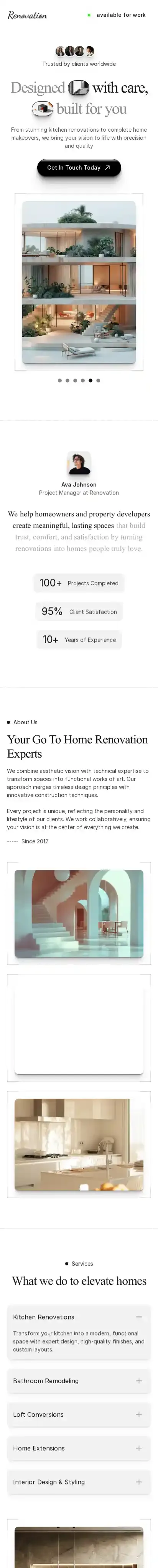 Renovation home page on mobile