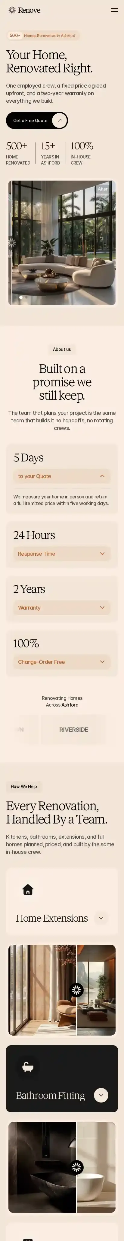 Renove home page on mobile