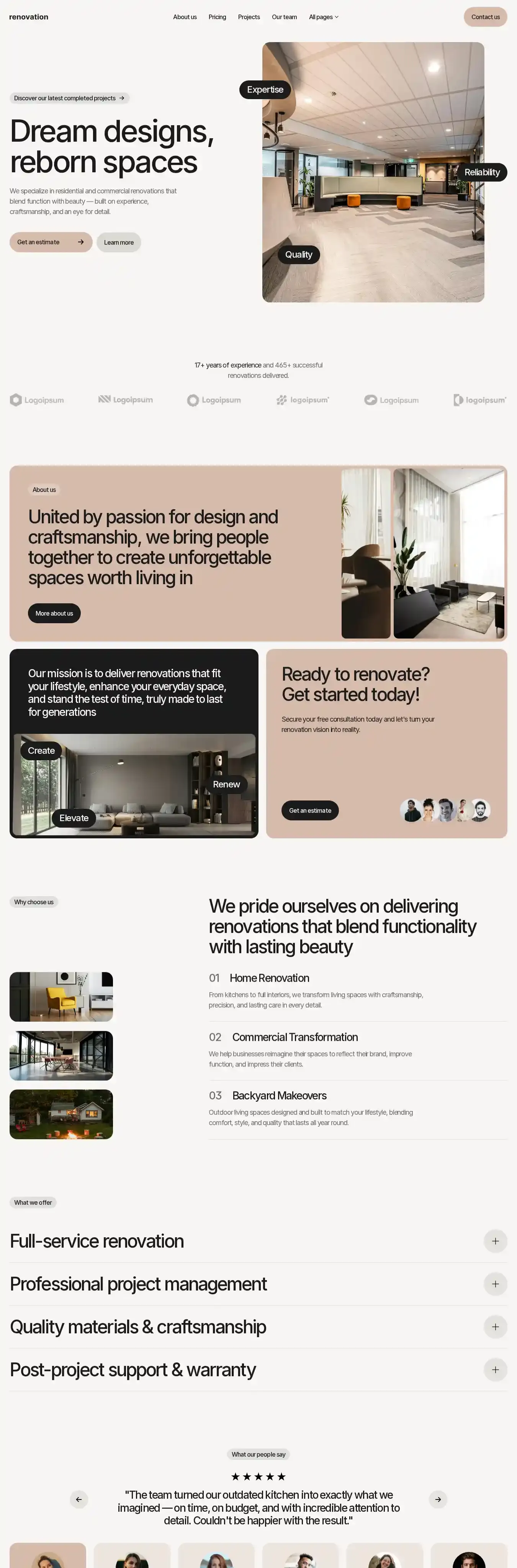 Renovex home page on desktop