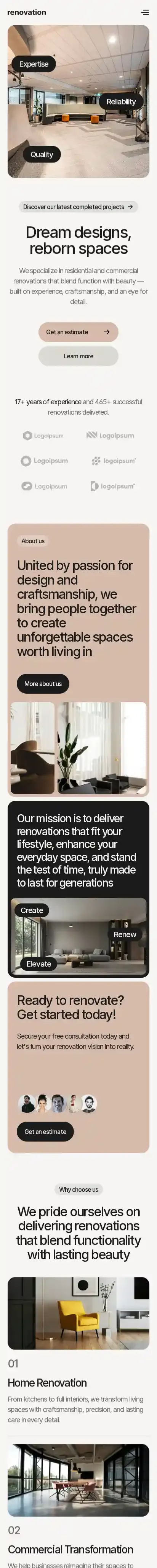 Renovex home page on mobile