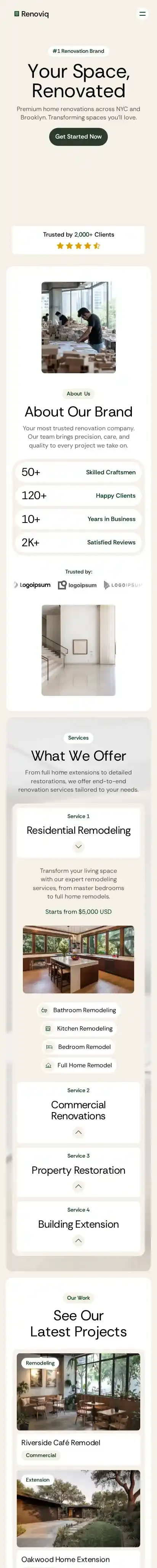 Renoviq home page on mobile