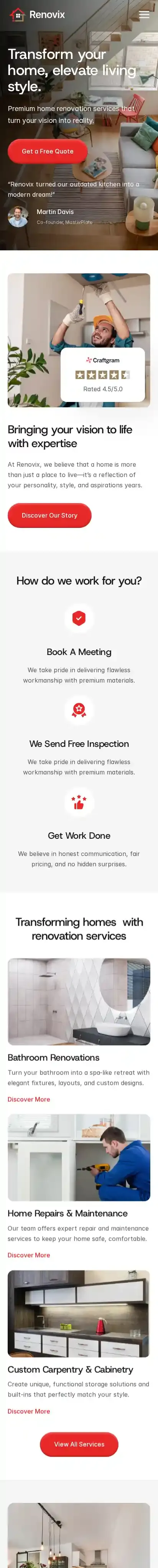 Renovix home page on mobile