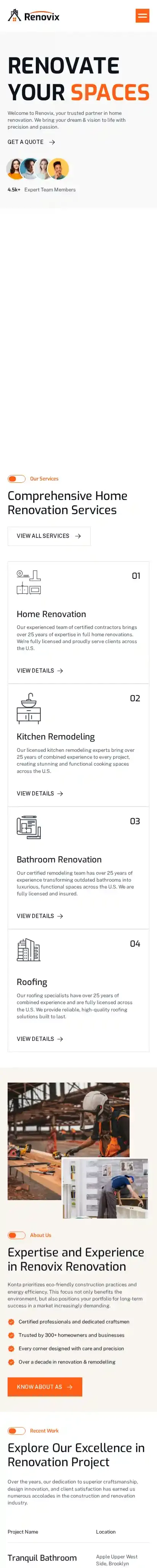 Renovixx home page on mobile