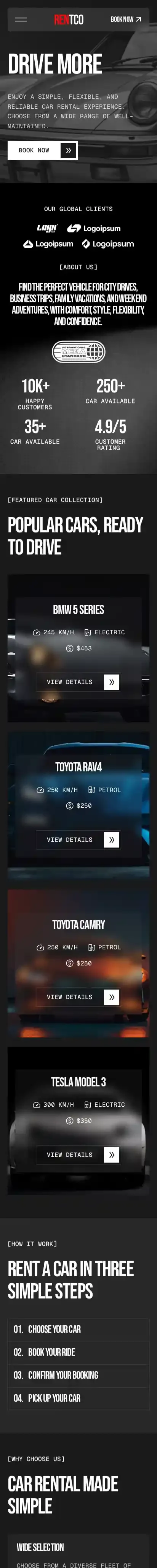 Rentco home page on mobile