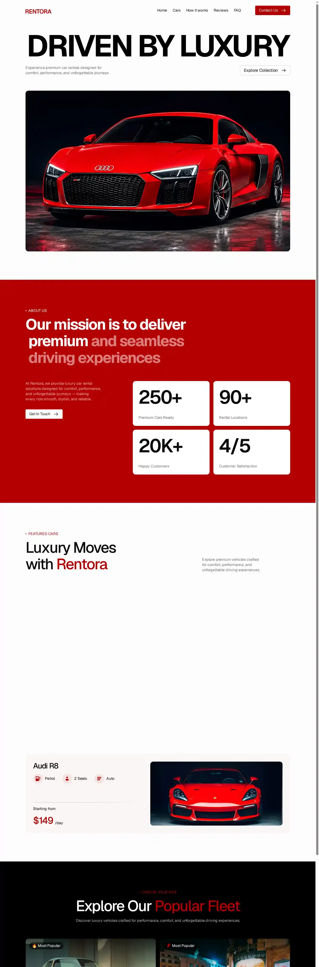 Rentora home page on desktop