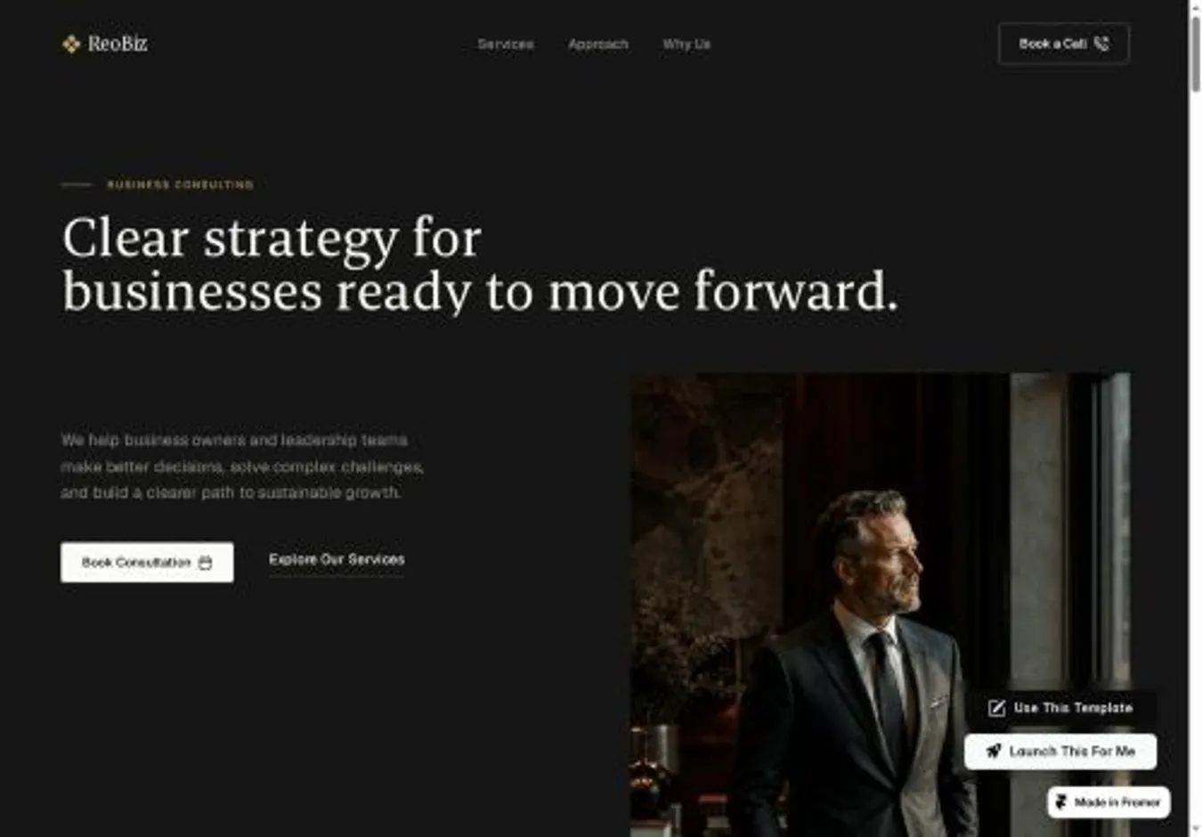 ReoBiz home page on desktop